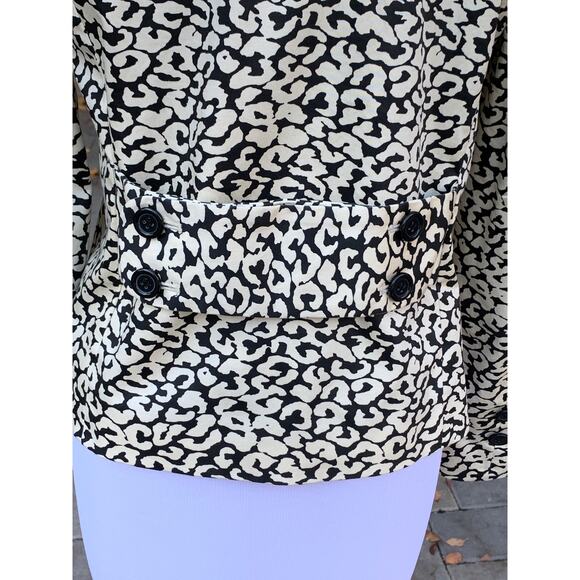 J Crew Leopard Black Chic Short Trench Coat Preppy Size Small Career Modest - Picture 6 of 11